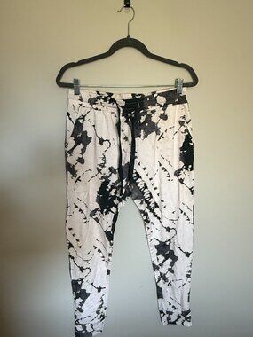 Mono B Tie Dye Jogger Pants L Black White Lounge Sweatpants Drawstring Relaxed